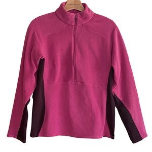 COLUMBIA Color Block 1/4 Zip Long Sleeve Fleece Pink Brown Size Large